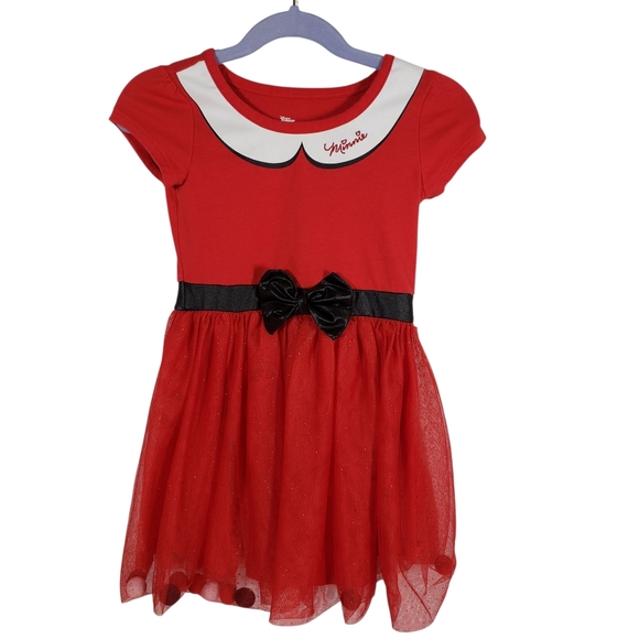 Disney Other - Disney Minnie Mouse Girls Red Tulle Glitter Dress with Bow size 4 Costume